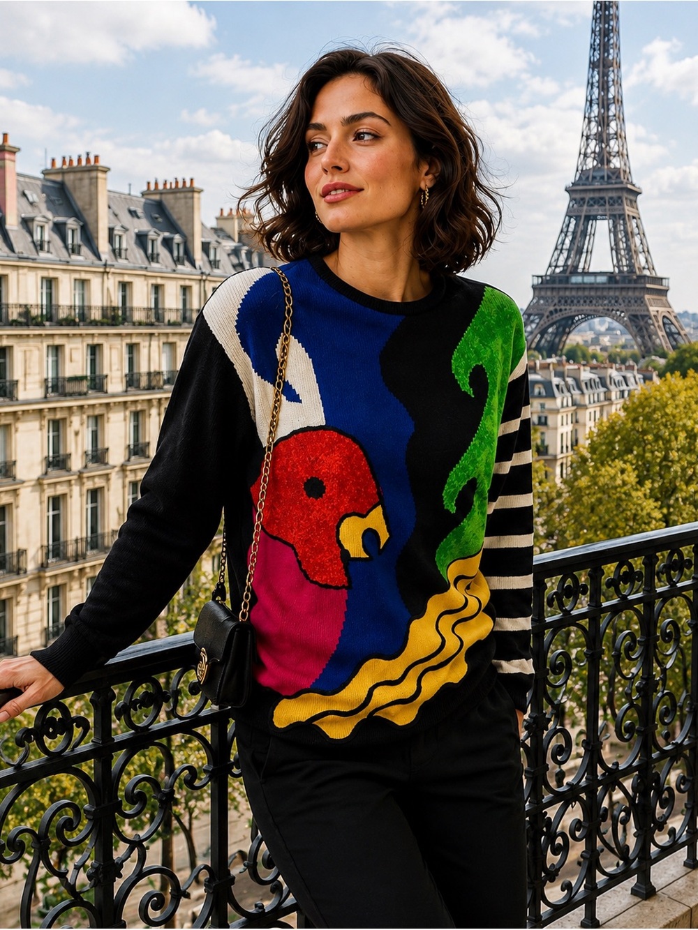 Vintage Louis Feraud Paris Parrot Art Knit Sweater Made Italy S/M